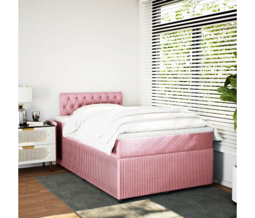 Cama box spring con colchón terciopelo rosa 120x200 cm