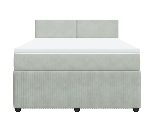 Cama box spring con colchón terciopelo gris claro 140x190 cm