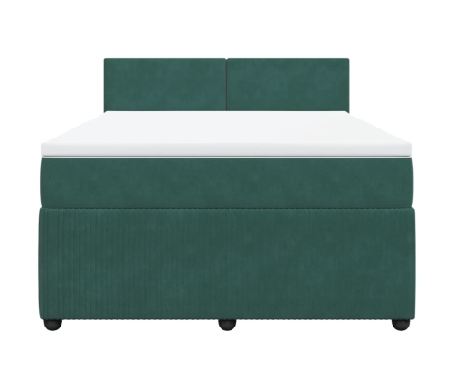 Cama box spring con colchón terciopelo verde oscuro 140x190 cm