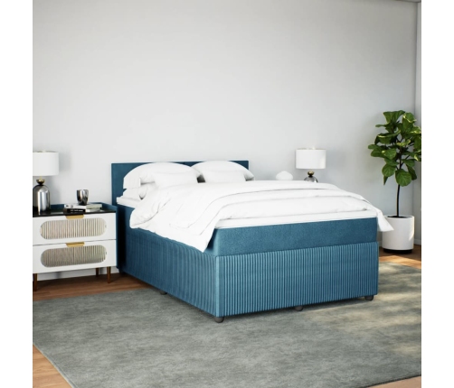 Cama box spring con colchón terciopelo azul 140x190 cm