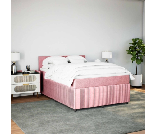 Cama box spring con colchón terciopelo rosa 140x190 cm