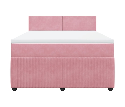 Cama box spring con colchón terciopelo rosa 140x190 cm