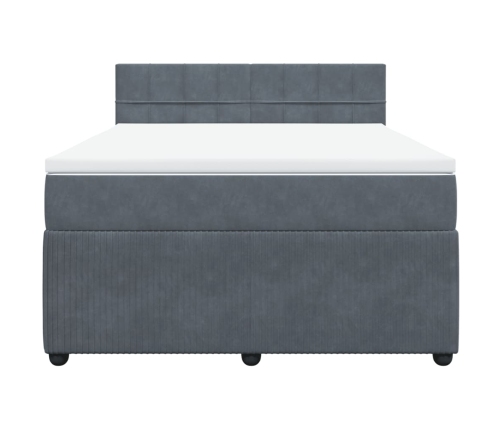 Cama box spring con colchón terciopelo gris oscuro 140x190 cm