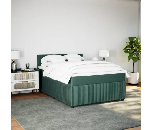Cama box spring con colchón terciopelo verde oscuro 140x190 cm