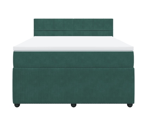 Cama box spring con colchón terciopelo verde oscuro 140x190 cm