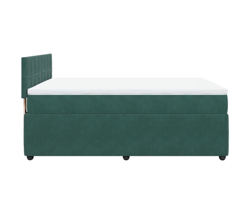 Cama box spring con colchón terciopelo verde oscuro 140x190 cm