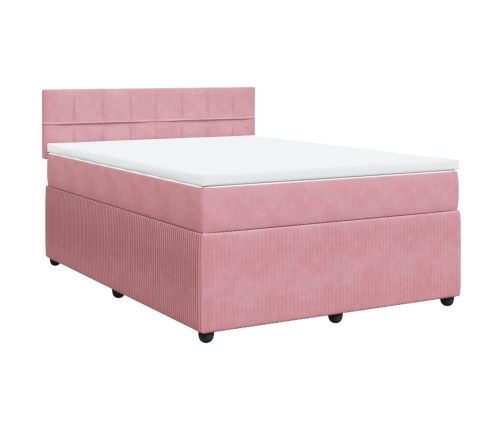 Cama box spring con colchón terciopelo rosa 140x190 cm