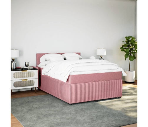 Cama box spring con colchón terciopelo rosa 140x190 cm