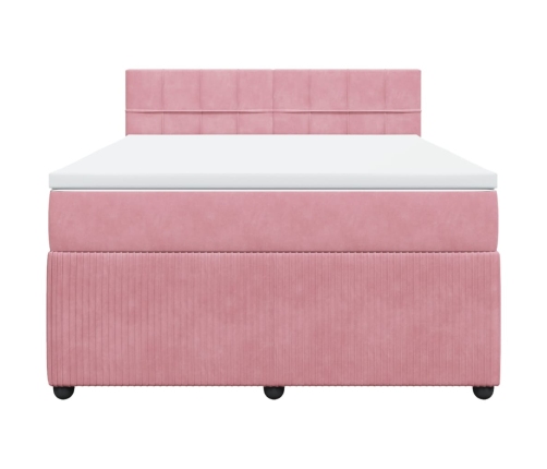 Cama box spring con colchón terciopelo rosa 140x190 cm