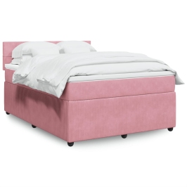 Cama box spring con colchón terciopelo rosa 140x190 cm