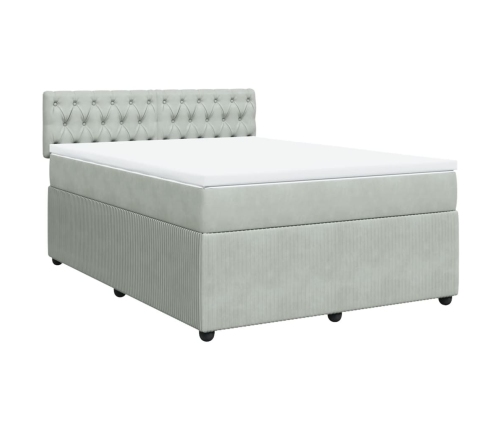 Cama box spring con colchón terciopelo gris claro 140x190 cm