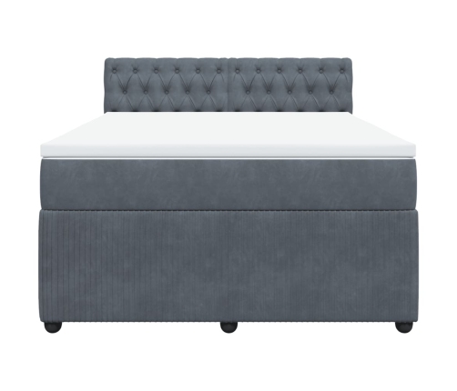 Cama box spring con colchón terciopelo gris oscuro 140x190 cm