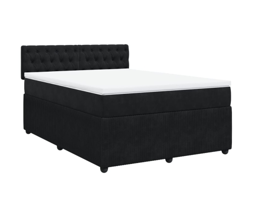 Cama box spring con colchón terciopelo negro 140x190 cm