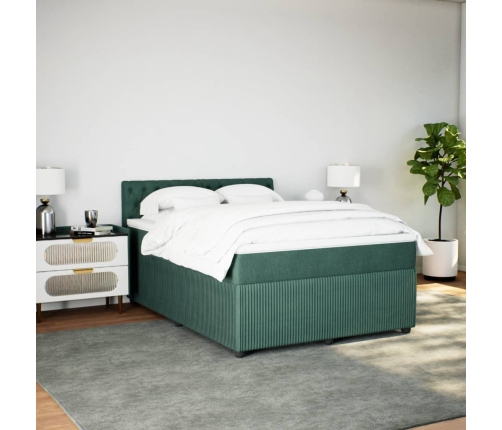 Cama box spring con colchón terciopelo verde oscuro 140x190 cm