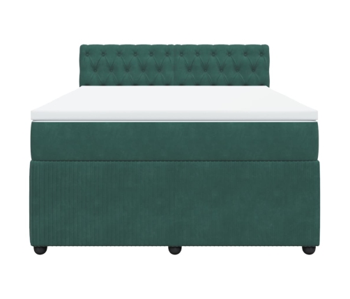 Cama box spring con colchón terciopelo verde oscuro 140x190 cm