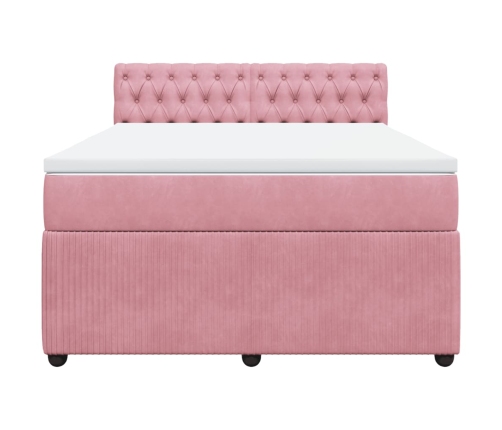 Cama box spring con colchón terciopelo rosa 140x190 cm