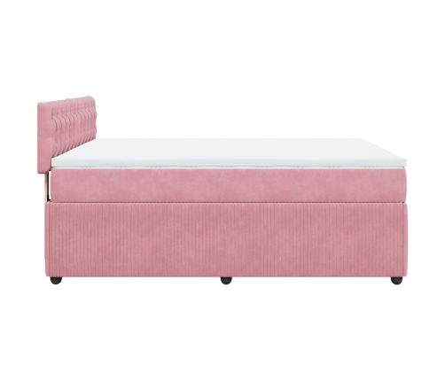 Cama box spring con colchón terciopelo rosa 140x190 cm