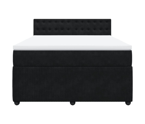 Cama box spring con colchón terciopelo negro 140x190 cm