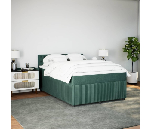 Cama box spring con colchón terciopelo verde oscuro 140x190 cm