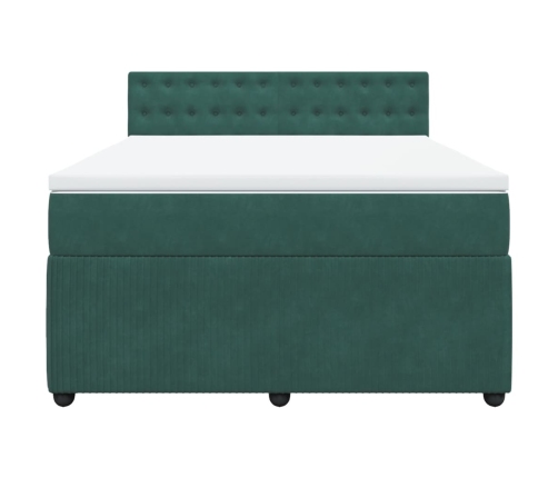 Cama box spring con colchón terciopelo verde oscuro 140x190 cm