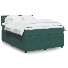 Cama box spring con colchón terciopelo verde oscuro 140x190 cm