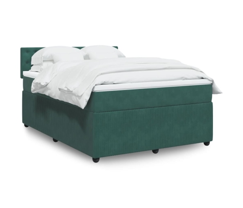 Cama box spring con colchón terciopelo verde oscuro 140x190 cm