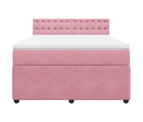 Cama box spring con colchón terciopelo rosa 140x190 cm