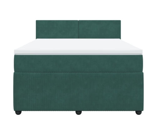 Cama box spring con colchón terciopelo verde oscuro 140x200 cm