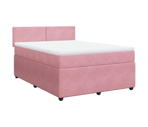 Cama box spring con colchón terciopelo rosa 140x200 cm