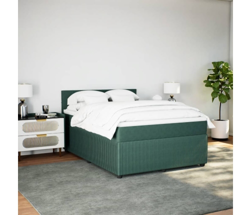 Cama box spring con colchón terciopelo verde oscuro 140x200 cm