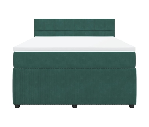 Cama box spring con colchón terciopelo verde oscuro 140x200 cm