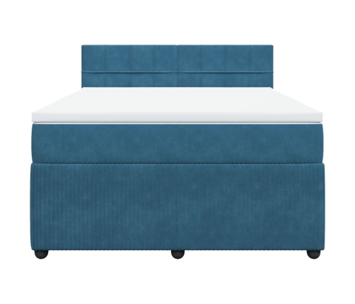 Cama box spring con colchón terciopelo azul 140x200 cm