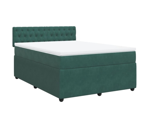 Cama box spring con colchón terciopelo verde oscuro 140x200 cm