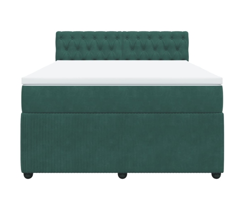 Cama box spring con colchón terciopelo verde oscuro 140x200 cm