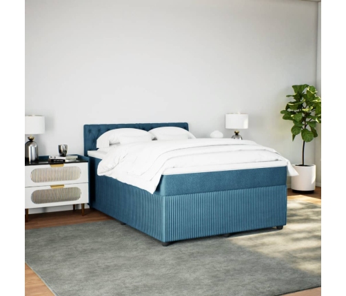 Cama box spring con colchón terciopelo azul 140x200 cm