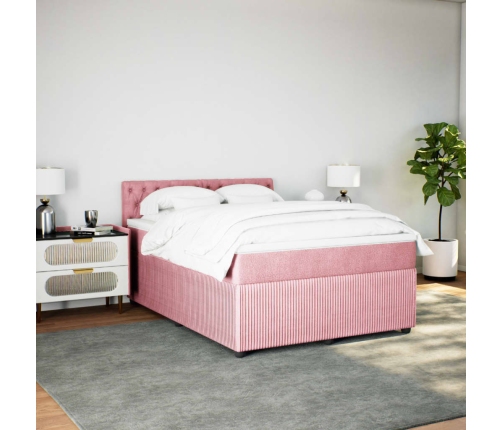 Cama box spring con colchón terciopelo rosa 140x200 cm