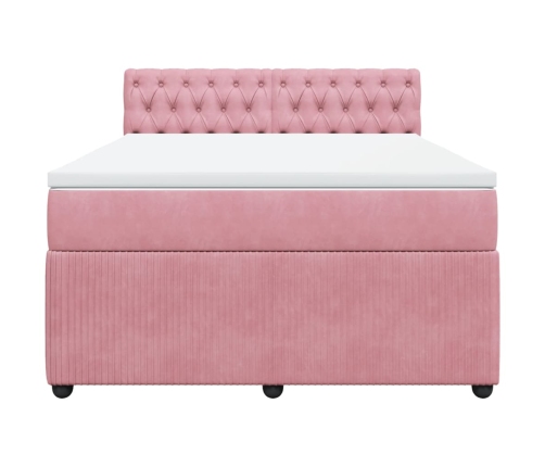 Cama box spring con colchón terciopelo rosa 140x200 cm