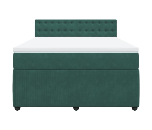 Cama box spring con colchón terciopelo verde oscuro 140x200 cm