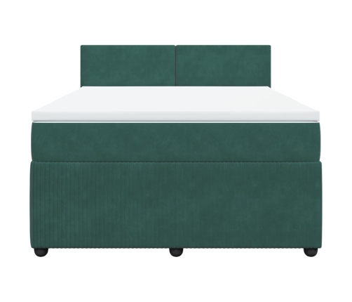 Cama box spring con colchón terciopelo verde oscuro 160x200 cm