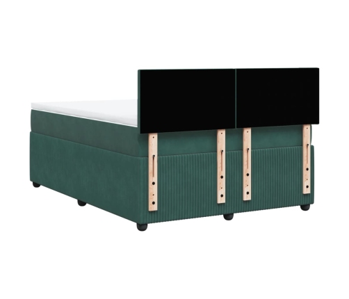 Cama box spring con colchón terciopelo verde oscuro 160x200 cm