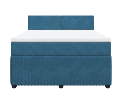 Cama box spring con colchón terciopelo azul 160x200 cm