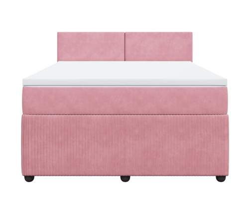 Cama box spring con colchón terciopelo rosa 160x200 cm