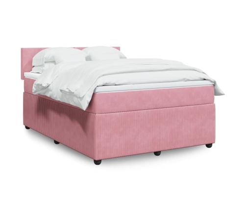 Cama box spring con colchón terciopelo rosa 160x200 cm