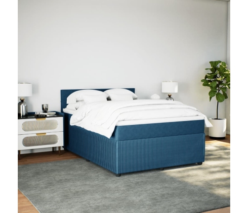 Cama box spring con colchón terciopelo azul 160x200 cm