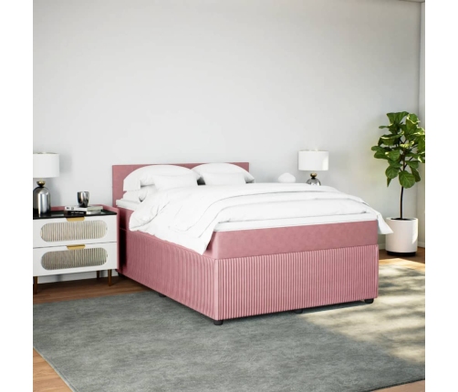 Cama box spring con colchón terciopelo rosa 160x200 cm