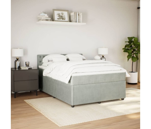 Cama box spring con colchón terciopelo gris claro 160x200 cm