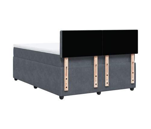 Cama box spring con colchón terciopelo gris oscuro 160x200 cm