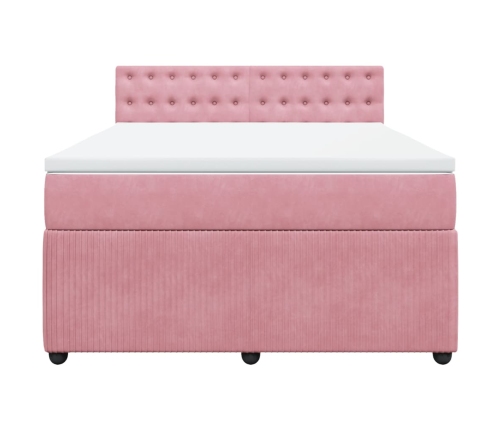 Cama box spring con colchón terciopelo rosa 160x200 cm