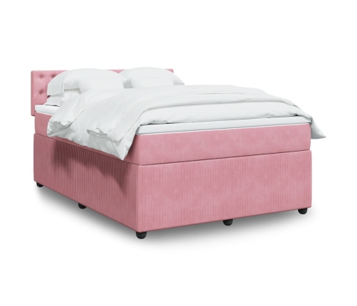 Cama box spring con colchón terciopelo rosa 160x200 cm