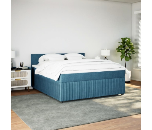 Cama box spring con colchón terciopelo azul 180x200 cm